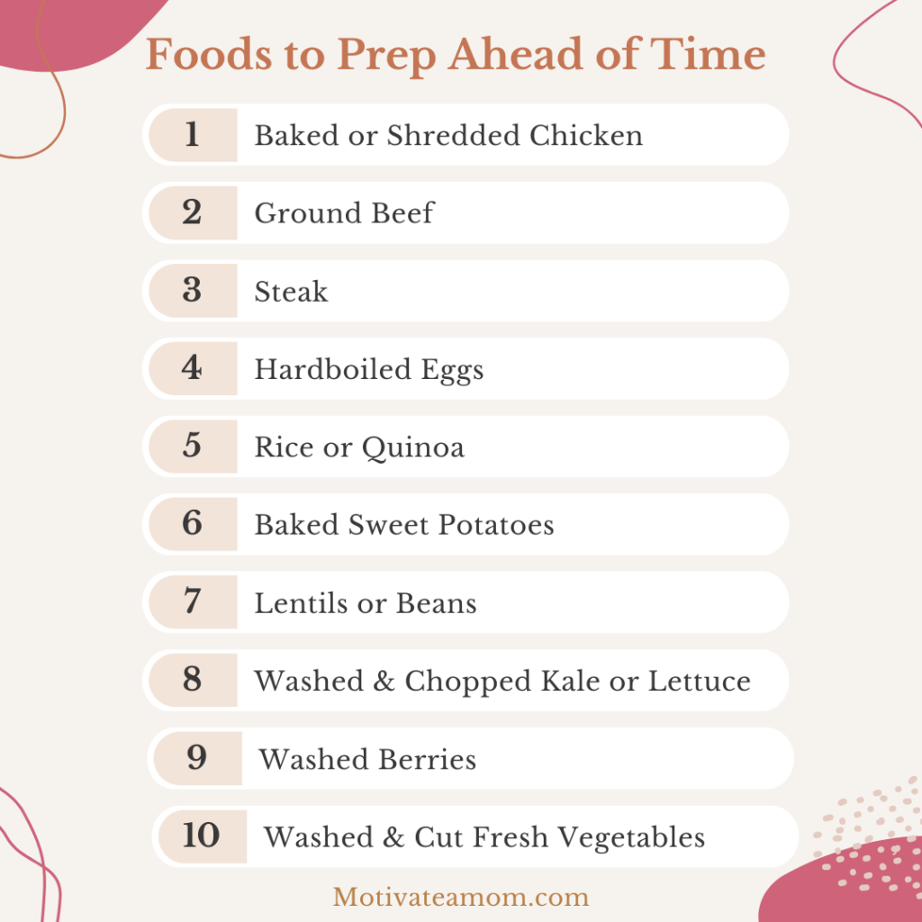 List of foods to prep ahead of time.