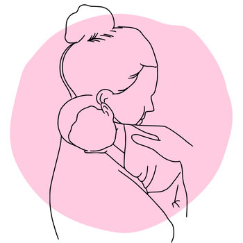 Logo of a line art mother holding her new born baby.