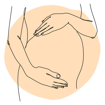 Line art of a pregnant woman holding her bump.